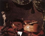 BASCHENIS, Evaristo Still-Life with Musical Instruments and a Small Classical Statue  www oil painting on canvas